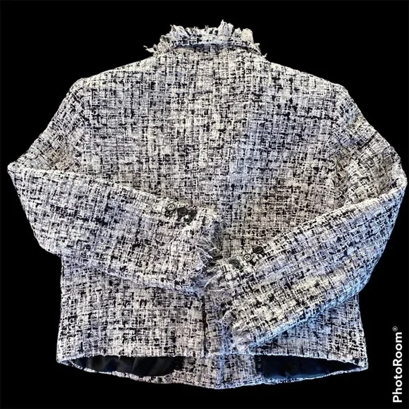 Alice + Olivia Cropped Boucle Jacket Black & White Size S - Picture 9 of 12